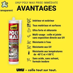 Colle mastic prise immédiate express UHU invisible cartouche 300g