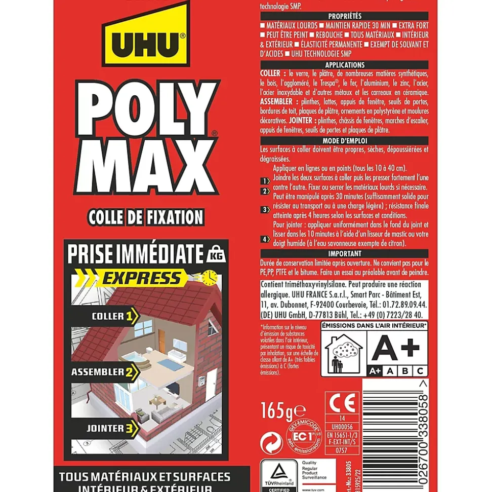 Colle mastic prise immédiate express UHU blanc tube 165g