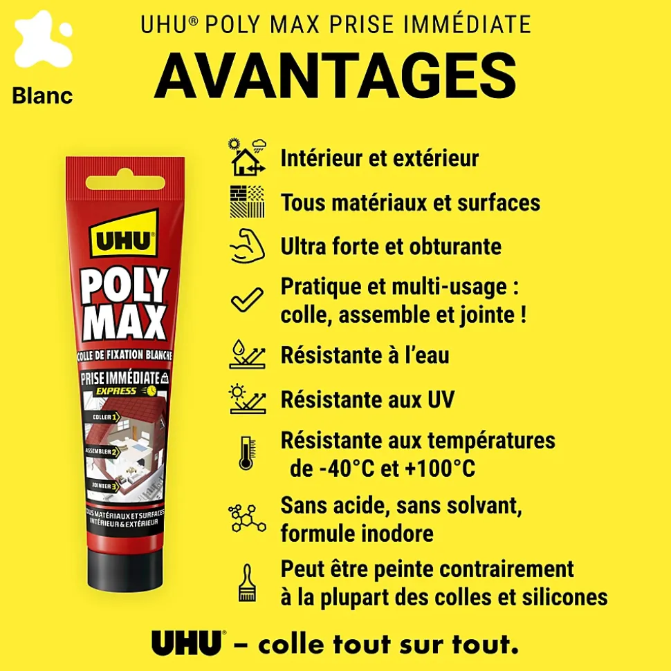 Colle mastic prise immédiate express UHU blanc tube 165g