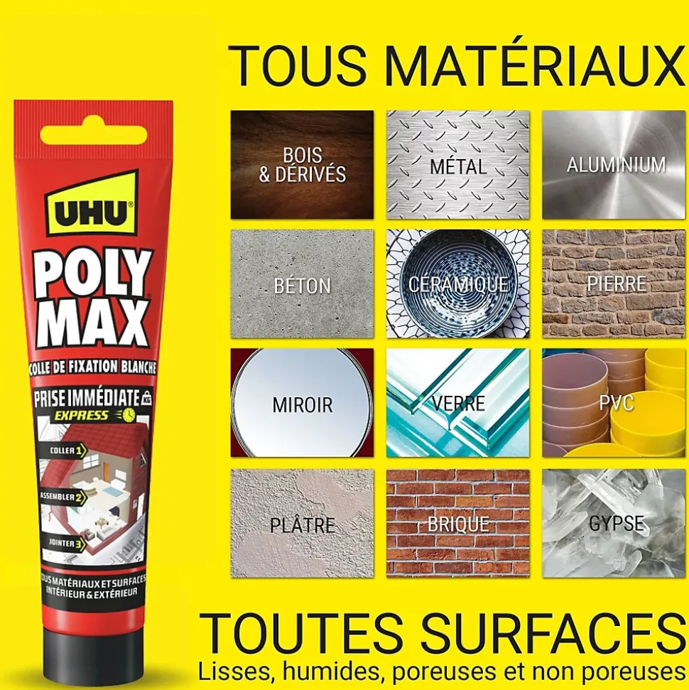 Colle mastic prise immédiate express UHU blanc tube 165g