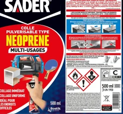 Colle Multi-usages Sader Pulvérisable type Néoprène Aérosol 500 ml