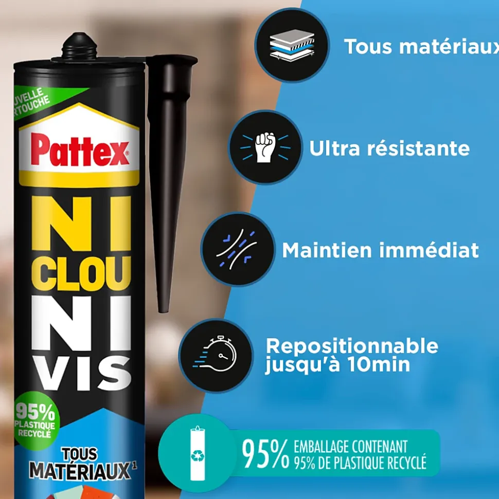 Colle Pattex Ni clou ni vis tous travaux intérieur et extérieur cartouche 450g
