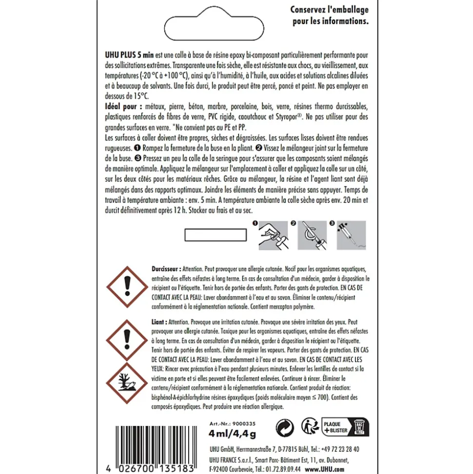 Colle époxy UHU transparente, tube 4g