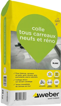Colle tous carreaux neufs et réno blanc Weber 25kg