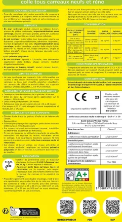 Colle tous carreaux neufs et réno gris Weber 25kg