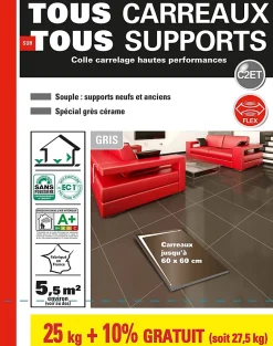 Colle tous carreaux, tous supports Parexlanko gris 25kg + 10% gratuit