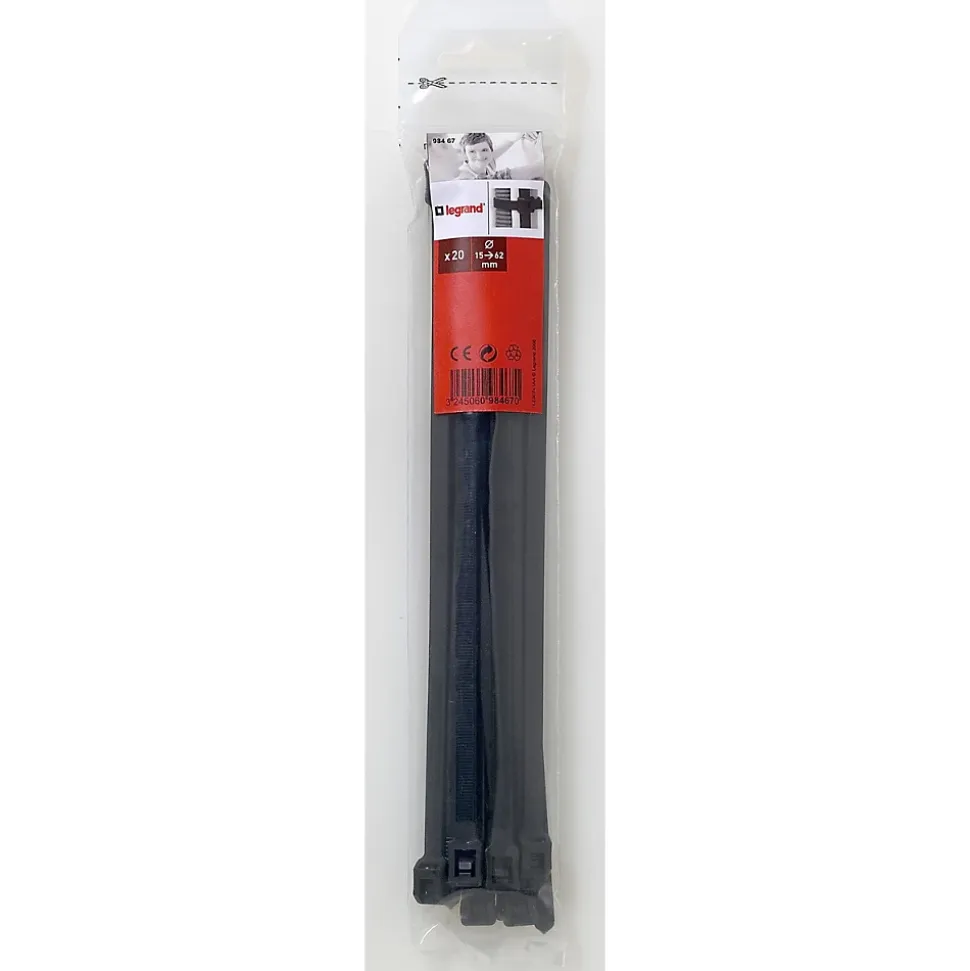 Collier de serrage vendu par 20 Legrand 0 984 67 noir L.260 x l.7,6 mm