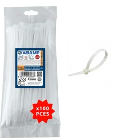 Colliers de fixation en nylon. Blancs. 2,5x100 - 100pces
