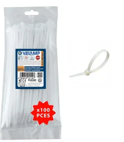 Colliers de fixation en nylon. Blancs. 2,5x200 - 100pces