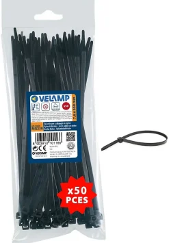 Colliers de fixation en nylon. Noirs. 7,6x550 - 50pces