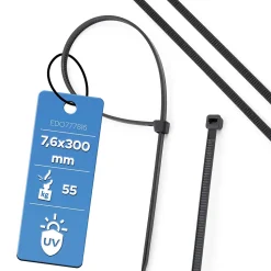Colliers de serrage colliers de câblage sans halogène 7,6 x 300 mm noirs UV EDO777816 lot de 100 pcs