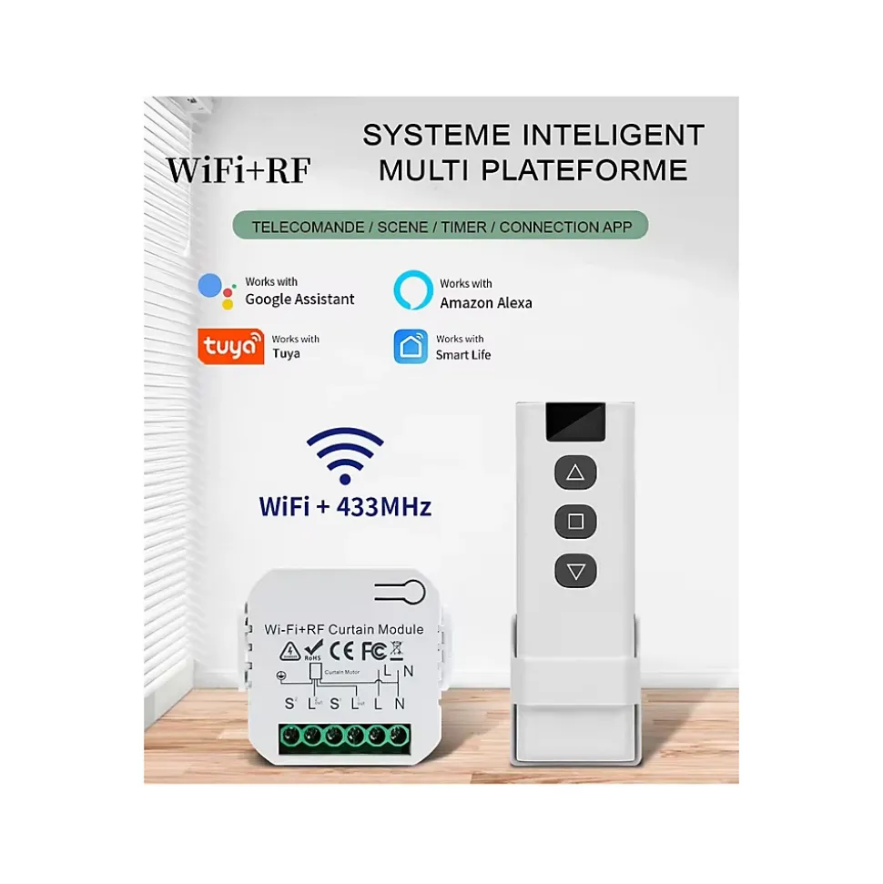 Commutateur SomLife de volet et rideau Wifi Rf Tuya Smart Life Module pour volet roulant 433 mhz