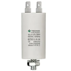 Condensateur de démarrage pour moteurs électriques, 450V, capacité : 80 microfarad, 4 broches / M8