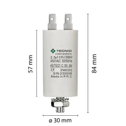 Condensateur de démarrage pour moteurs électriques, 450V, capacité : 2,5 microfarad, 4 broches / M8