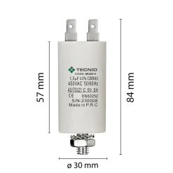 Condensateur de démarrage pour moteurs électriques, 450 V, capacité : 1,5 microfarad, 4 broches/M8