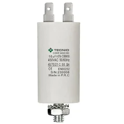 Condensateur de démarrage pour moteurs électriques, 450V, capacité : 16 microfarad, 4 broches / M8