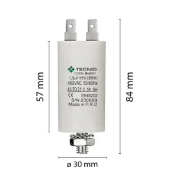 Condensateur de démarrage pour moteurs électriques, 450V, capacité : 2 microfarad, 4 broches / M8