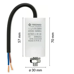 Condensateur de démarrage pour moteurs électriques, 450V, capacité : 2 microfarad, avec câble de 15cm