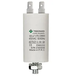 Condensateur de démarrage pour moteurs électriques, 450V, capacité : 60 microfarad, 4 broches / M8