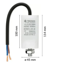 Condensateur de démarrage pour moteurs électriques, 450V, capacité : 40 microfarad, avec câble de 15cm
