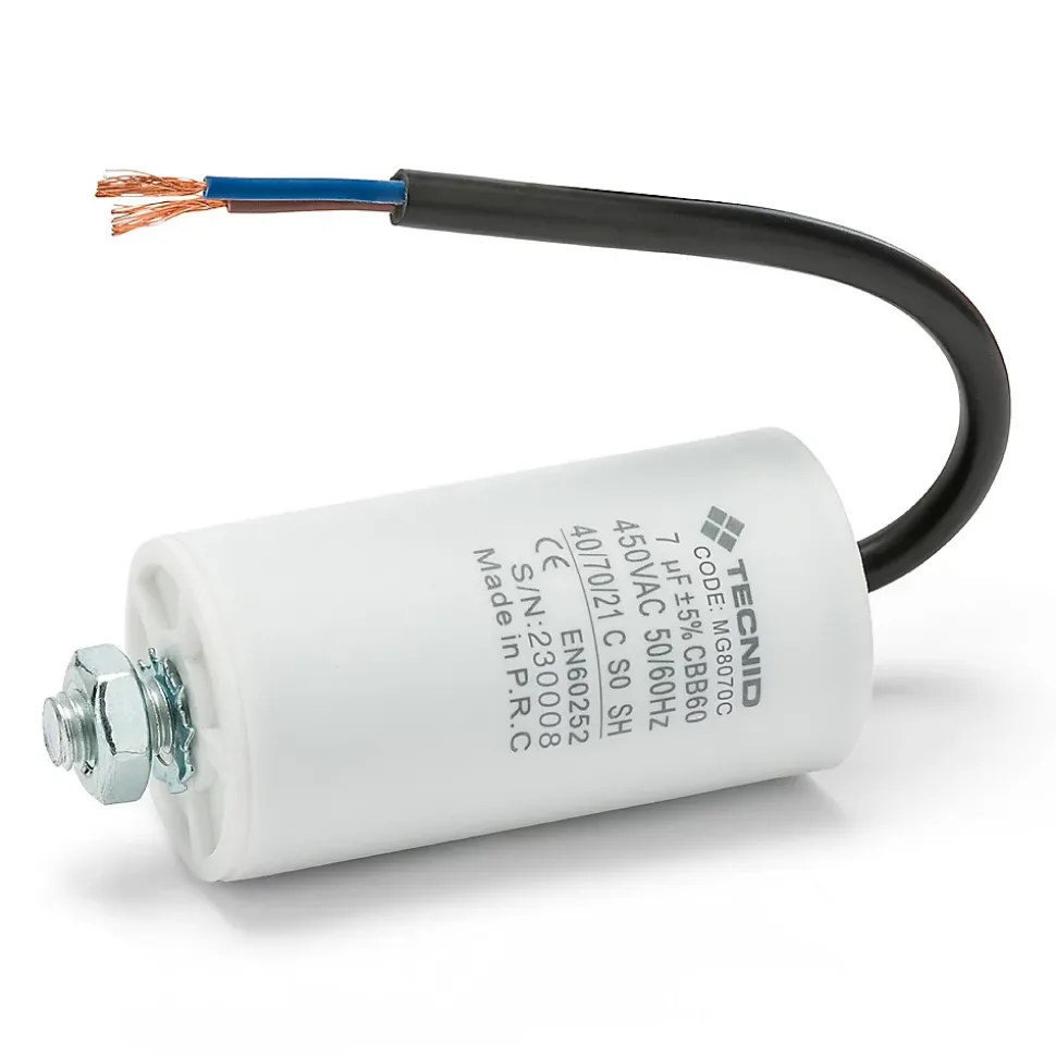 Condensateur de démarrage pour moteurs électriques, 450V, capacité : 7 microfarad, avec câble de 15cm