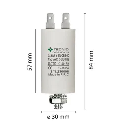 Condensateur de démarrage pour moteurs électriques, 450V, capacité : 3,5 microfarad, 4 broches / M8