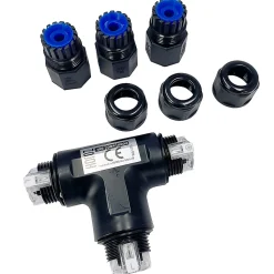Connecteur de Câble Étanche, IP68, en T, 0,5-2,5 mm², 16 A, 250 V, 2 pcs