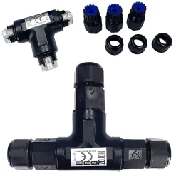 Connecteur de Câble Étanche, IP68, en T, 0,5-2,5 mm², 16 A, 250 V, 2 pcs