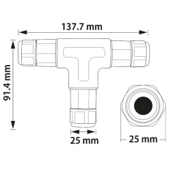 Connecteur de câble étanche en T IP68 3 fils noir