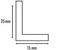 Cornière en alu 15mm x25mm x1.3mm, lg 1950mm (Laqué noir mat)