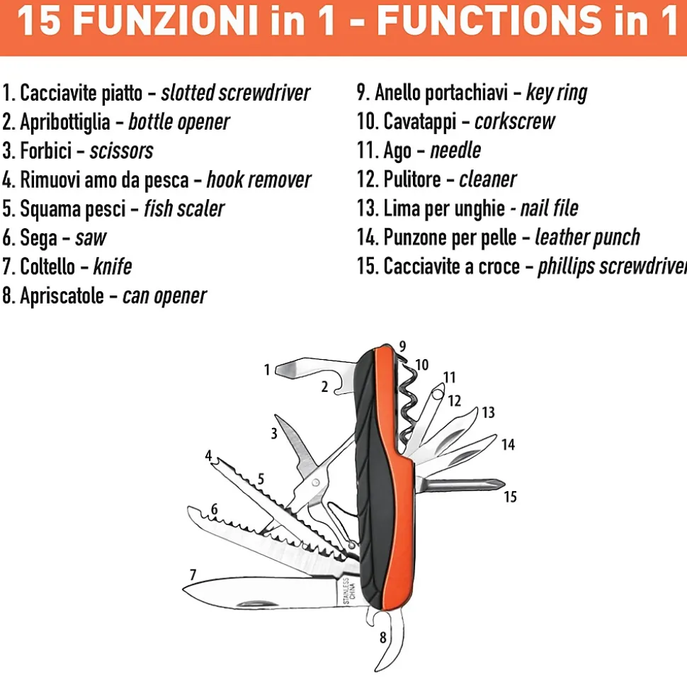 Couteau multifonction 15 en 1. Orange