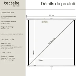 Écran de projection extensible mural en polyester blanc