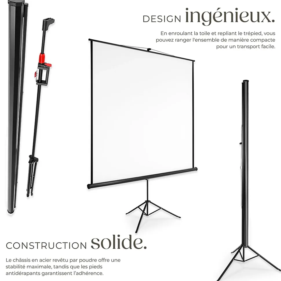 Écran de projection extensible avec un trépied en polyester blanc