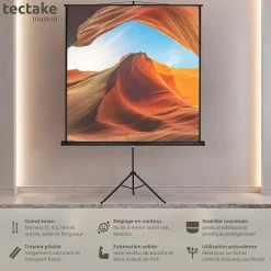 Écran de projection extensible avec un trépied en polyester blanc