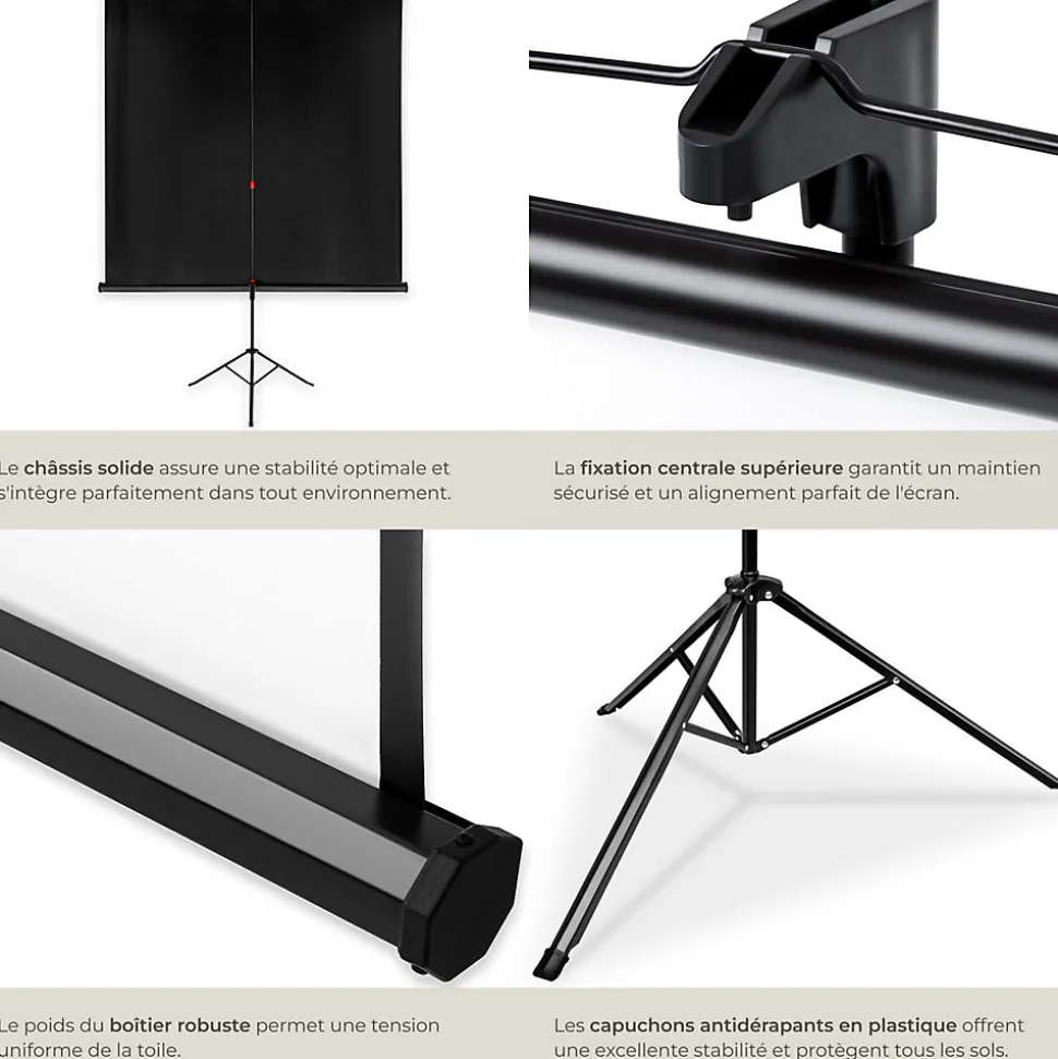 Écran de projection extensible avec un trépied en polyester blanc