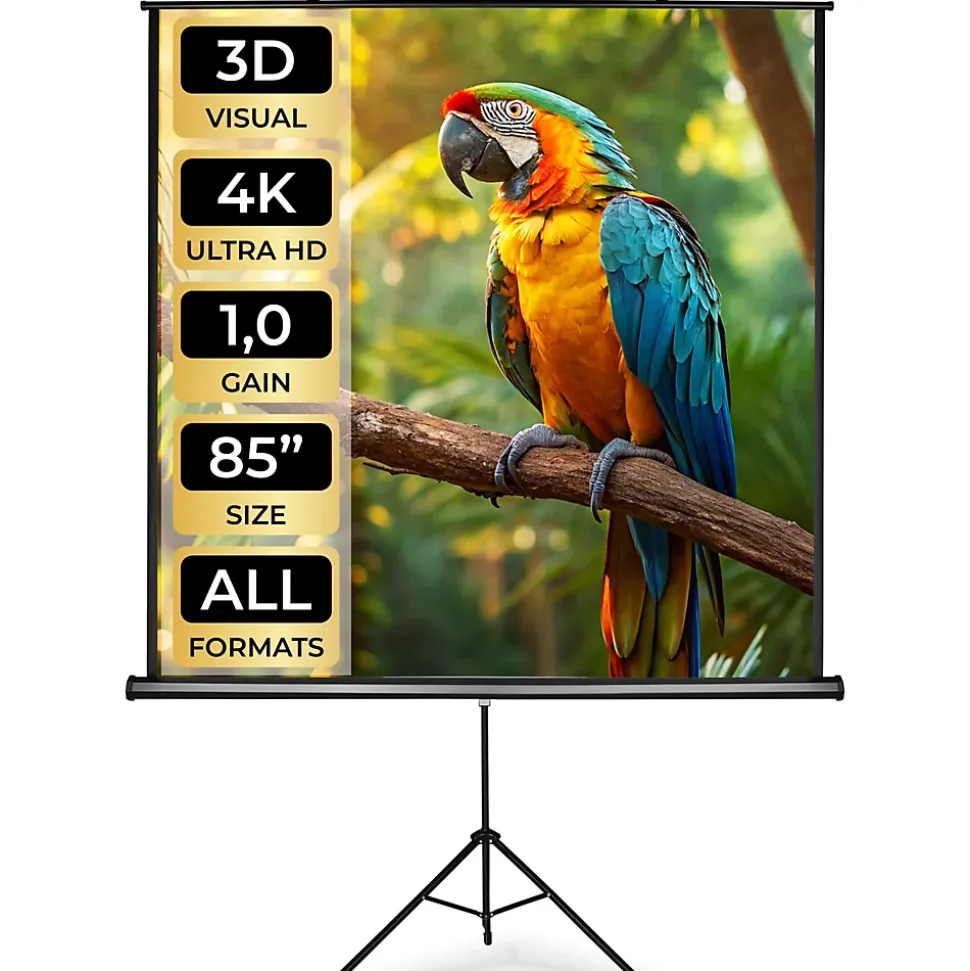 Écran de projection extensible avec un trépied en polyester blanc