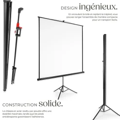 Écran de projection extensible avec un trépied en polyester blanc