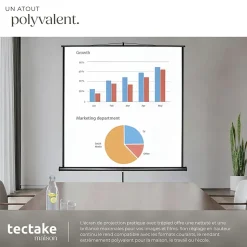 Écran de projection extensible avec un trépied en polyester blanc