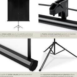 Écran de projection extensible avec un trépied en polyester blanc