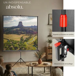 Écran de projection extensible avec un trépied en polyester blanc