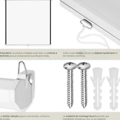 Écran de projection extensible mural en polyester blanc