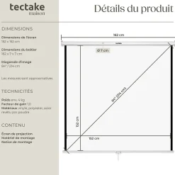 Écran de projection extensible mural en polyester blanc