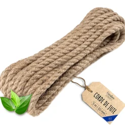 Creative Deco 5m Corde de Jute Epaisseur 10mm - Personnalisation Possible Tous les 5m - Corde Solide - Torsadé Fibres Naturelles