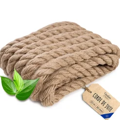 Creative Deco 20m Corde de Jute Epaisseur 30mm - Personnalisation Possible Tous les 5m - Corde Solide - Torsadé Fibres Naturelles