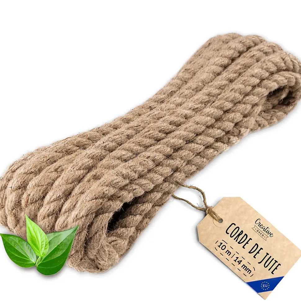 Creative Deco 10m Corde de Jute Epaisseur 14mm - Personnalisation Possible Tous les 5m - Corde Solide - Fibres Naturelles