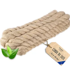 Creative Deco 10m Corde de Jute Epaisseur 40mm - Personnalisation Possible Tous les 5m - Corde Solide - Torsadé Fibres Naturelles