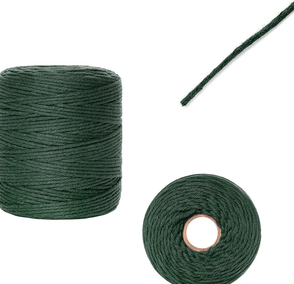 Creative Deco 3mm x 200m Corde Macramé Fil de Coton Vert Foncé - +/- 0,5 mm Épaisseur - Ficelle de 30 Plis - Cordelette Naturel