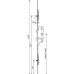 Crémone à larder EUROPA S2 50/70 2 pannetons têtière 16mm longueur 2150mm - FERCO - 6-33524-02-0-1