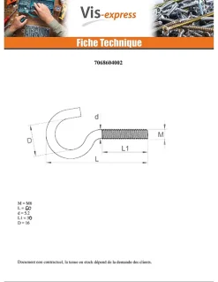 Crochet Métaux Acier zingué 6X60 - 10 pièces