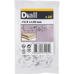 Crochet rond à visser en acier plastifié blanc 30x15 mm - 10 pièces